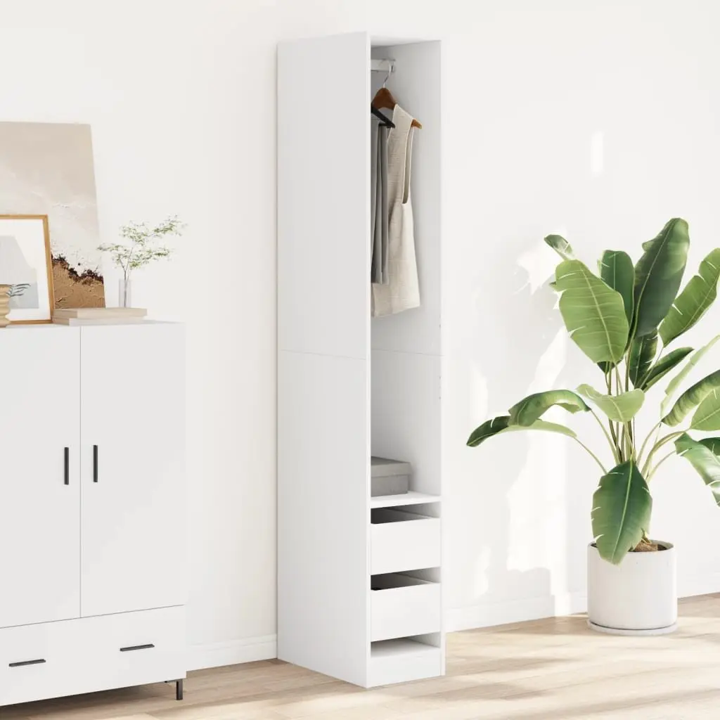 White Wardrobe 30x50x200 cm with Compartment Drawers
