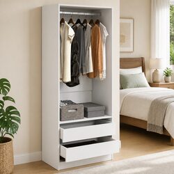 Compact White Wardrobe with Drawers for Easy Storage