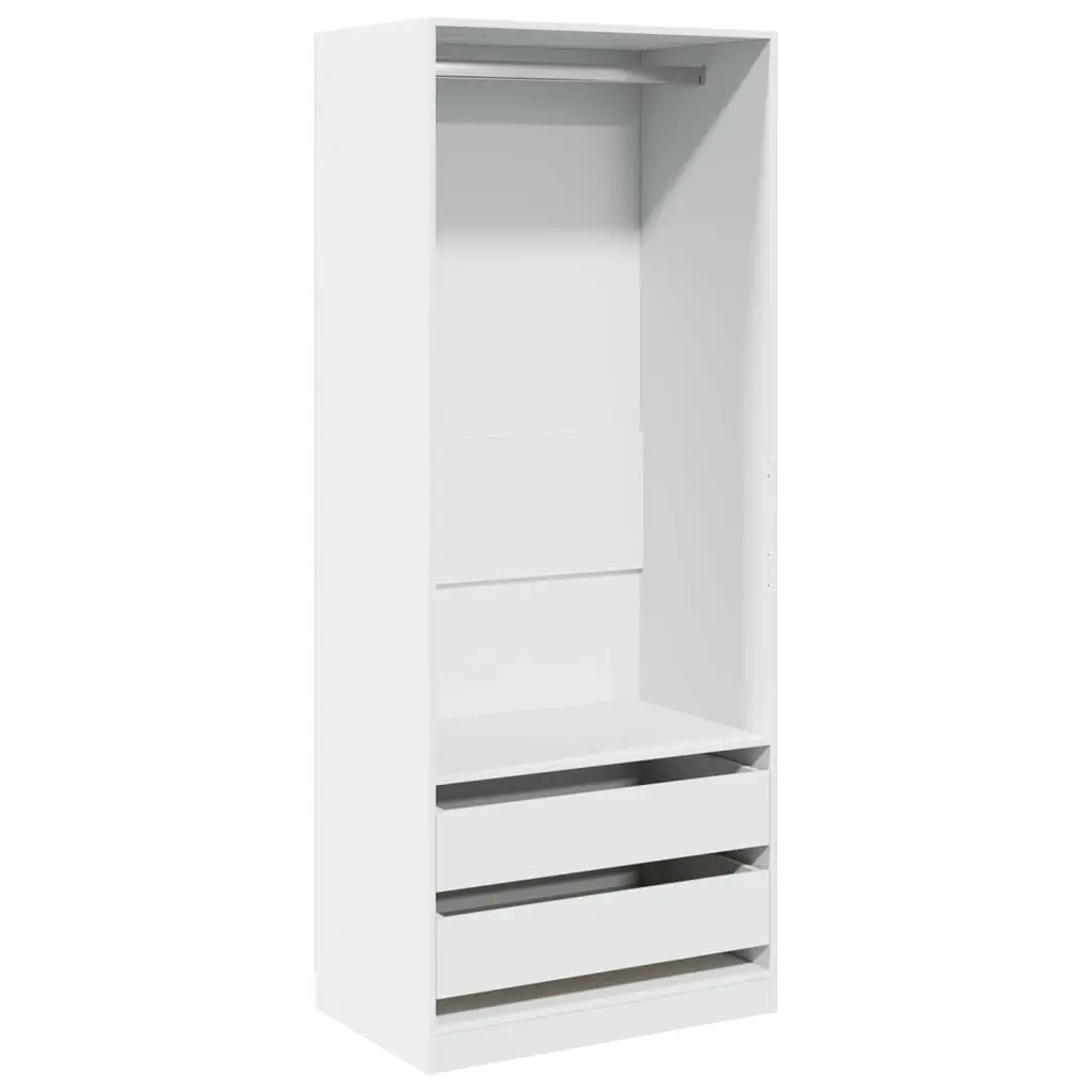 White Wardrobe Cupboard Compact 80x50x200cm Engineered Wood 1 Compartment 2 Drawers