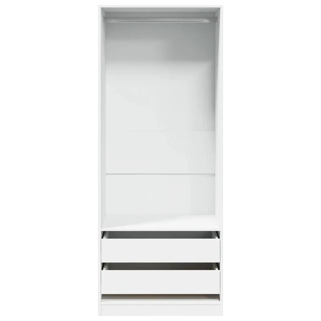 White Wardrobe Cupboard Compact 80x50x200cm Engineered Wood 1 Compartment 2 Drawers