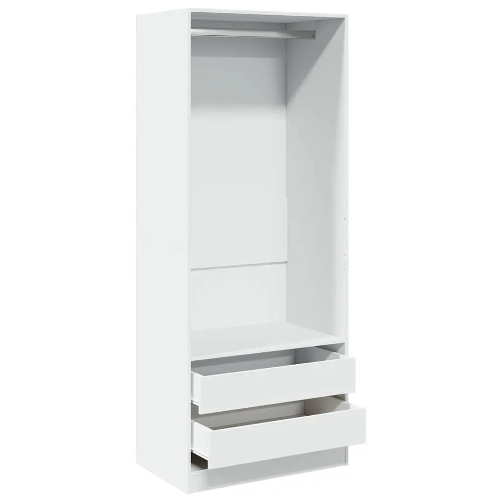White Wardrobe Cupboard Compact 80x50x200cm Engineered Wood 1 Compartment 2 Drawers