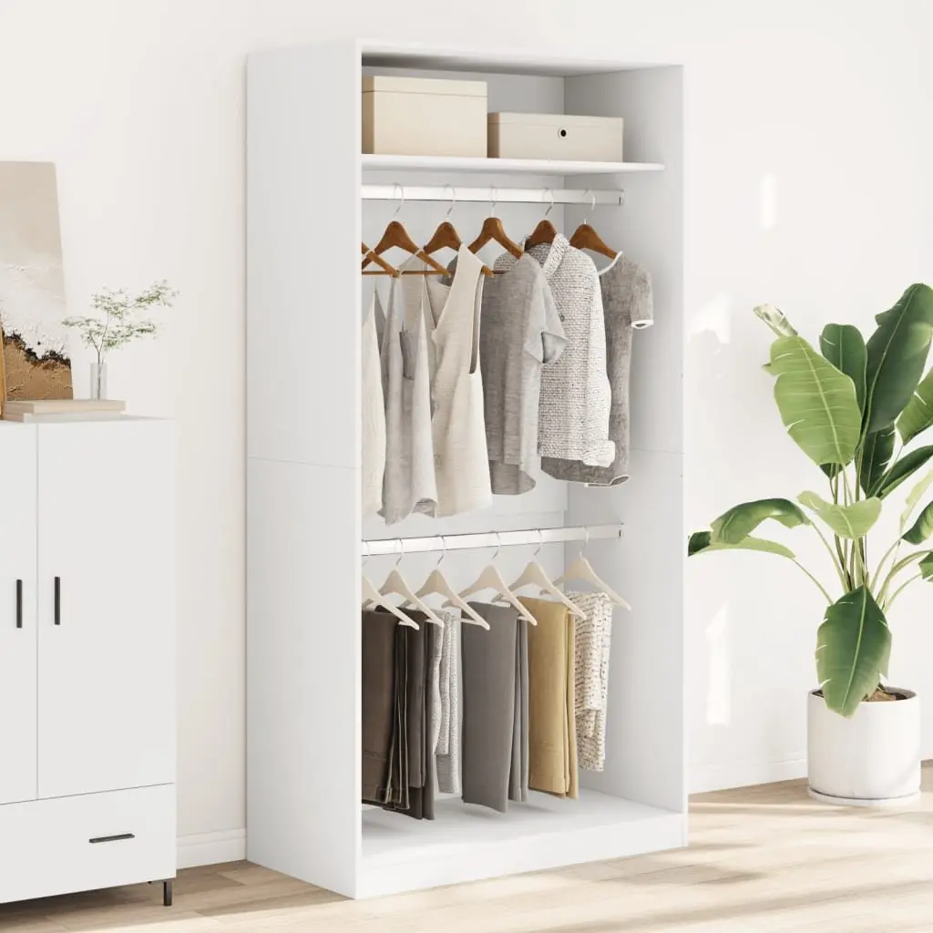 White Wardrobe Cupboard Engineered Wood 100x50x200cm Hallway Storage