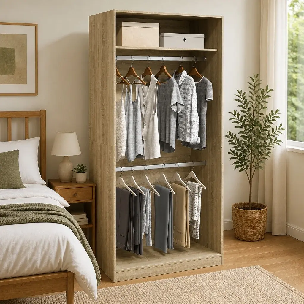 Wardrobe Cupboard 100x50x200cm 2 Compartments Engineered Wood Storage Armoire