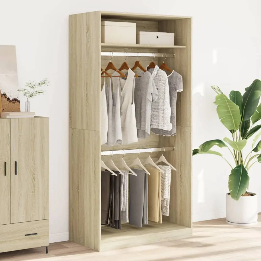 Wardrobe Cupboard Brown 100x50x200cm Engineered Wood 2 Compartments Storage Armoire