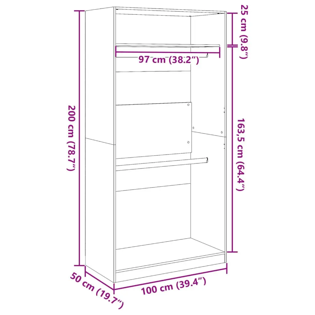 Wardrobe Cupboard Brown 100x50x200cm Engineered Wood 2 Compartments Storage Armoire