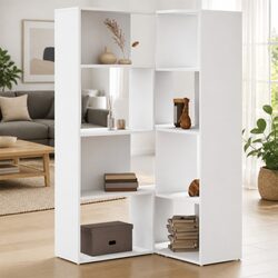 Charming White Corner Bookcase 4-Tier 85x85x140cm