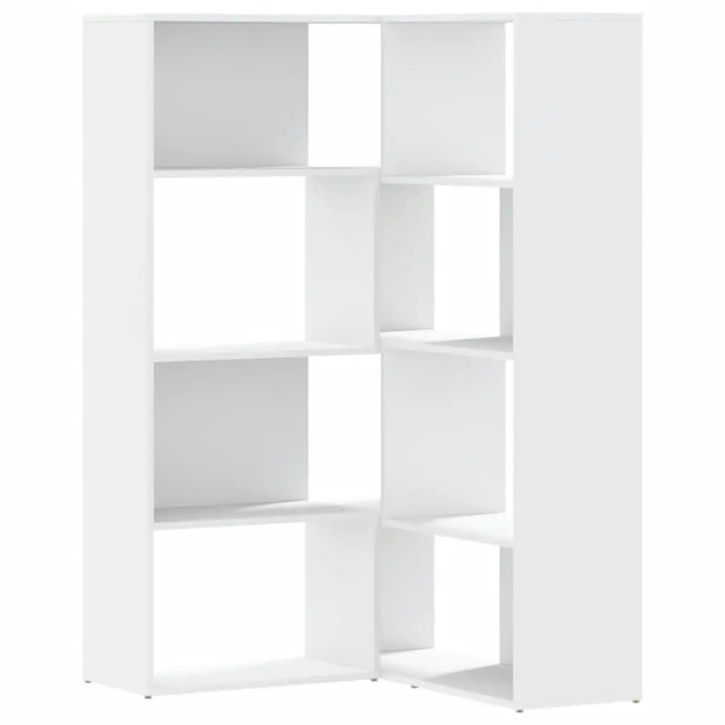 Corner Bookcase White 85x85x140cm 4-Tier Engineered Wood Shelving Storage Unit