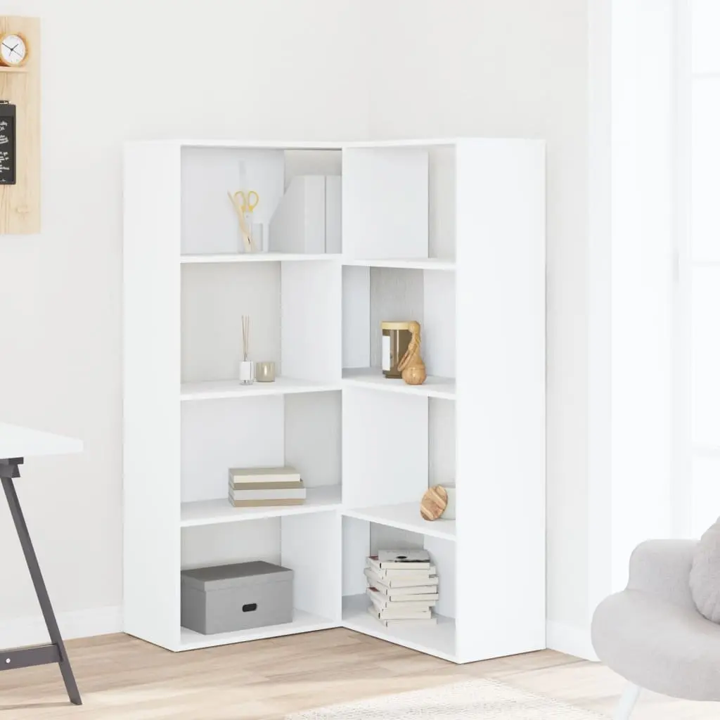 Corner Bookcase White 85x85x140cm 4-Tier Engineered Wood Shelving Storage Unit