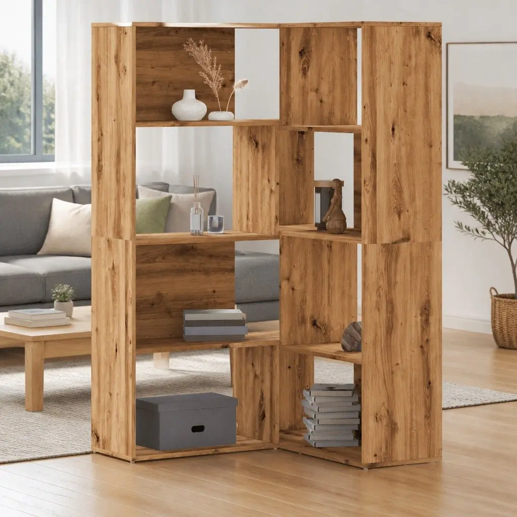 Corner Bookcase 4-Tier Brown Engineered Wood Shelving Unit 85x85x140cm