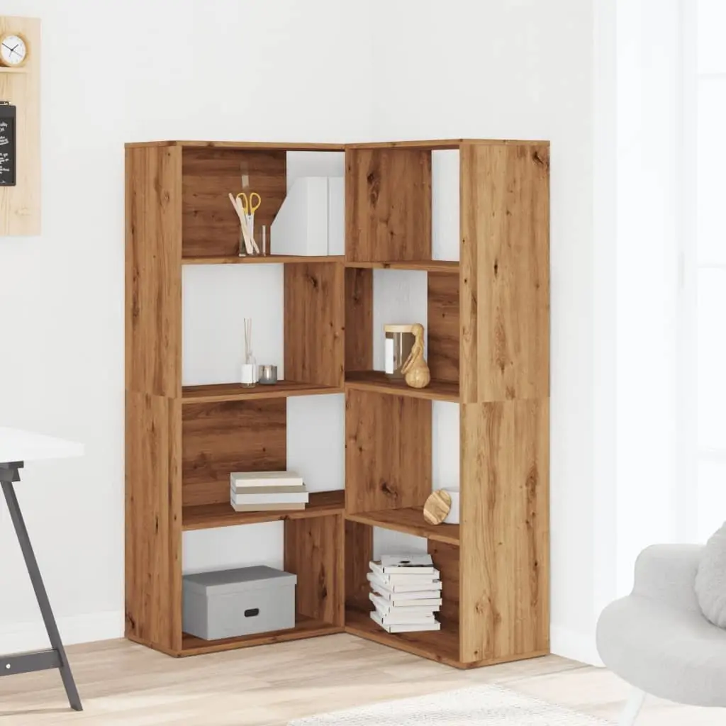 Corner Bookcase 4-Tier Brown Engineered Wood Shelving Unit 85x85x140cm