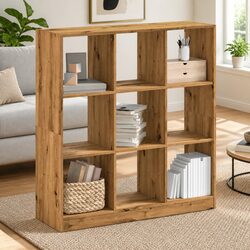 Brown Engineered Wood 9 Compartment Bookcase
