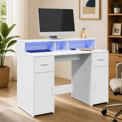 Inviting White LED Desk with RGB Lighting 120x55x91cm