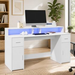 Charming White Office Desk with RGB LED Lights