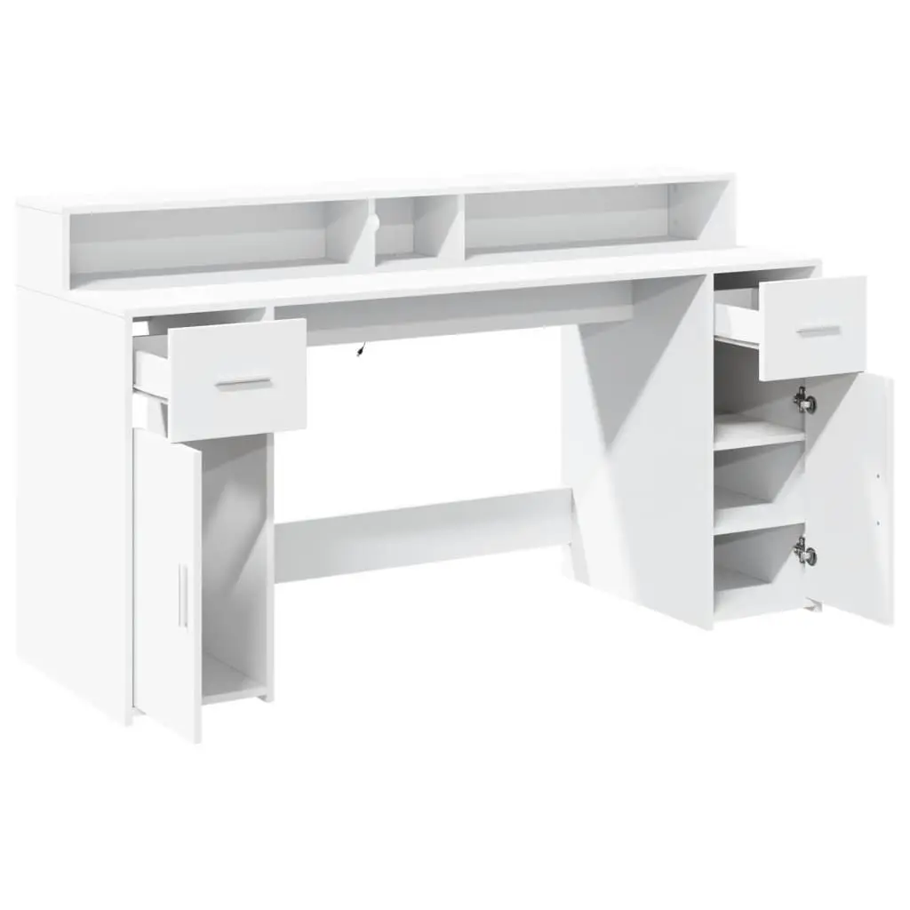 Office Desk White with RGB LED Lights 160L x 55W x 91H cm Engineered Wood