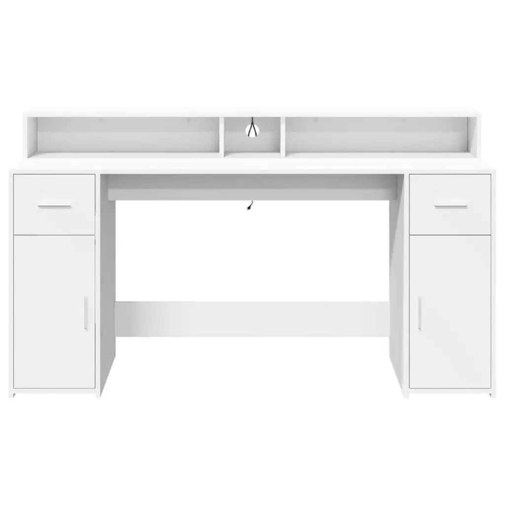 Office Desk White with RGB LED Lights 160L x 55W x 91H cm Engineered Wood