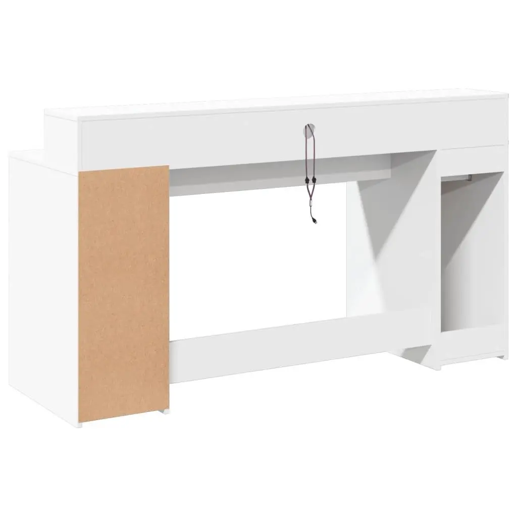 Office Desk White with RGB LED Lights 160L x 55W x 91H cm Engineered Wood