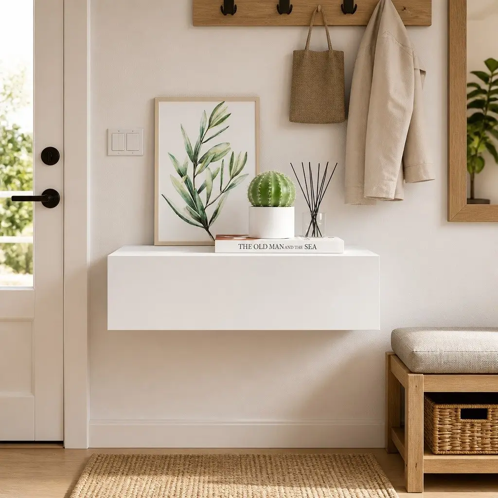 Wall-mounted Drawer Shelf White Floating Storage Organizer 40x23.5x10cm MDF Metal