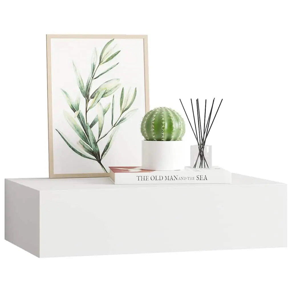 Wall-mounted Drawer Shelf White Floating Storage Organizer 40x23.5x10cm MDF Metal