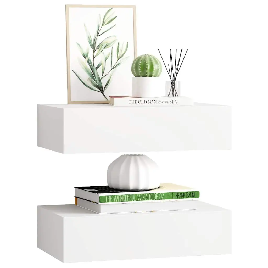 Wall-Mounted Drawer Shelves 2 pcs White Floating Storage Organizer Home Decor