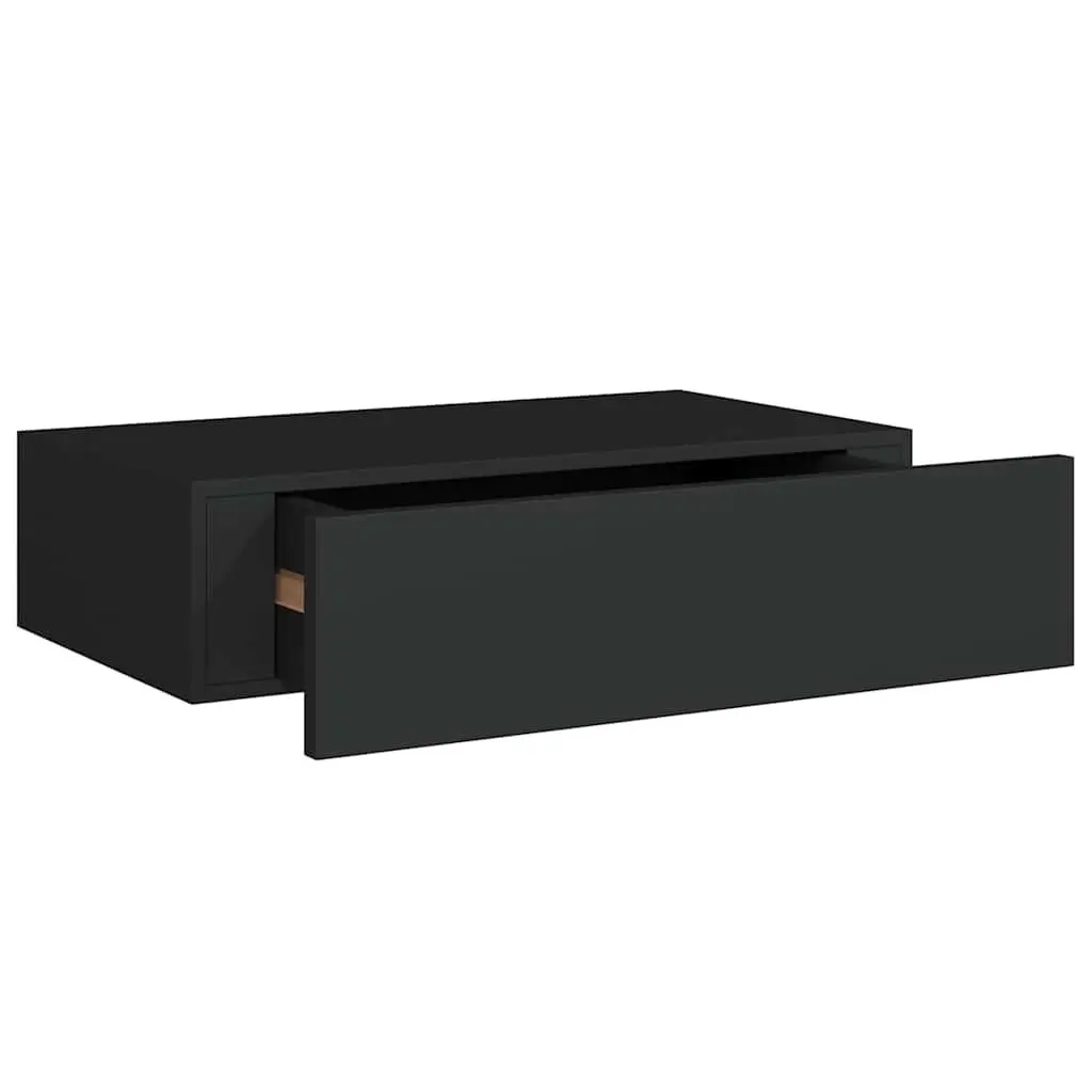 Wall-mounted Drawer Shelf Black Floating Storage Organizer 40x23.5x10cm MDF Metal