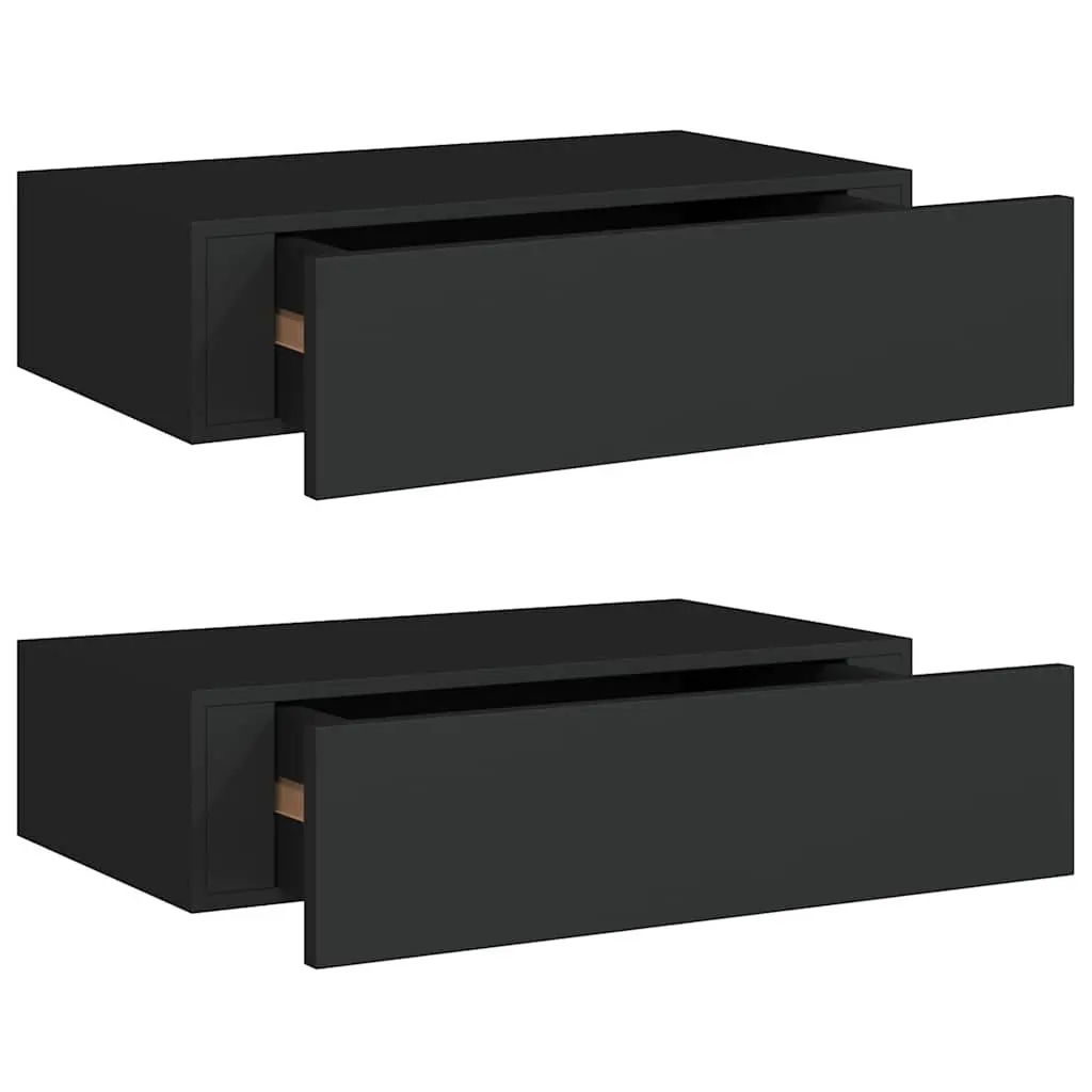 Wall-mounted Drawer Shelves Black Floating Storage Organizer 2 Piece MDF and Metal