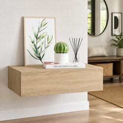 Floating Storage Ledge Organizer with Drawer in Oak MDF