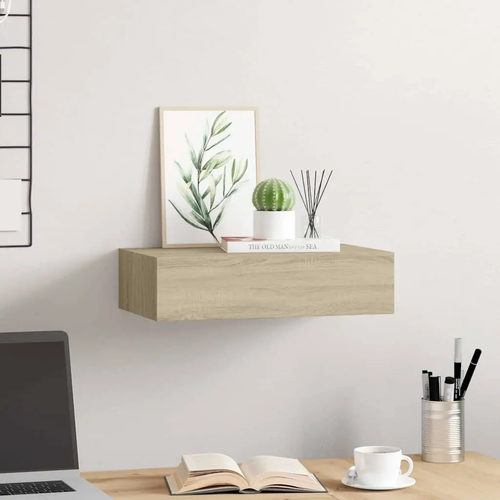 Wall-mounted Drawer Shelf Modern Floating 40x23.5x10cm MDF Metal