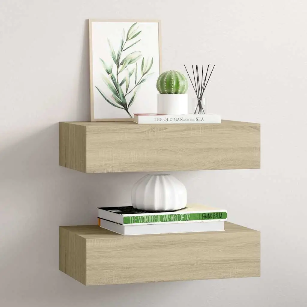 Wall-mounted Drawer Shelves Floating Storage Brown 40x23.5x10cm Set of 2 MDF and Metal