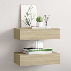 Wall-mounted Drawer Shelves Floating Storage Oak 40x23.5x10cm Set of 2