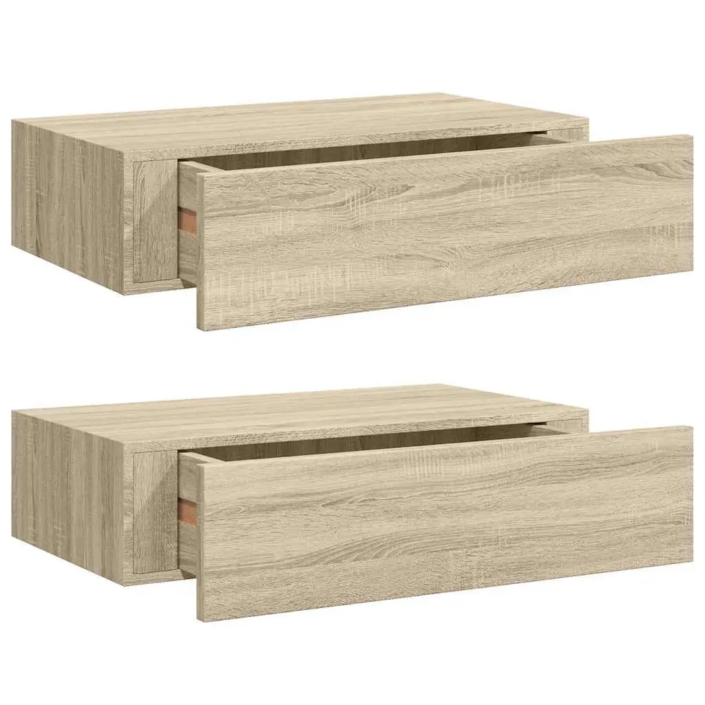 Wall-mounted Drawer Shelves Floating Storage Brown 40x23.5x10cm Set of 2 MDF and Metal