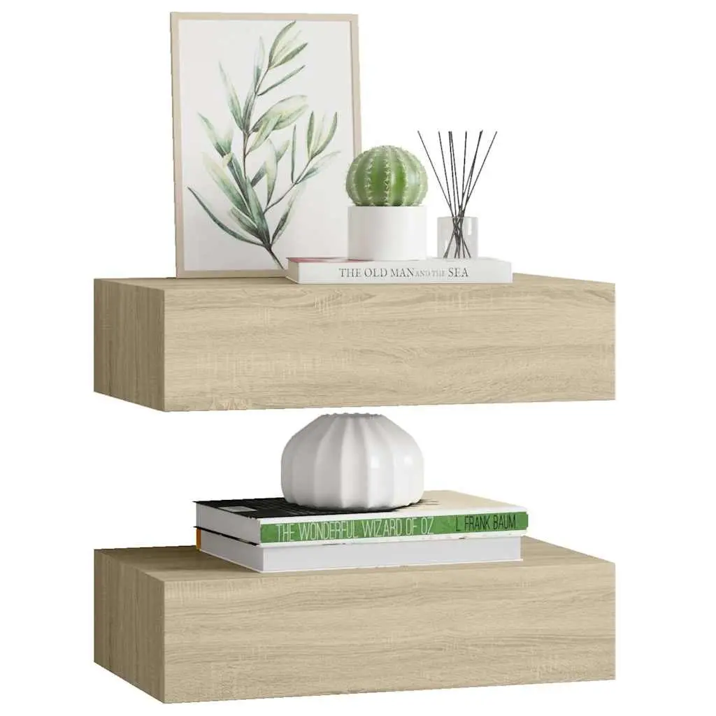 Wall-mounted Drawer Shelves Floating Storage Brown 40x23.5x10cm Set of 2 MDF and Metal
