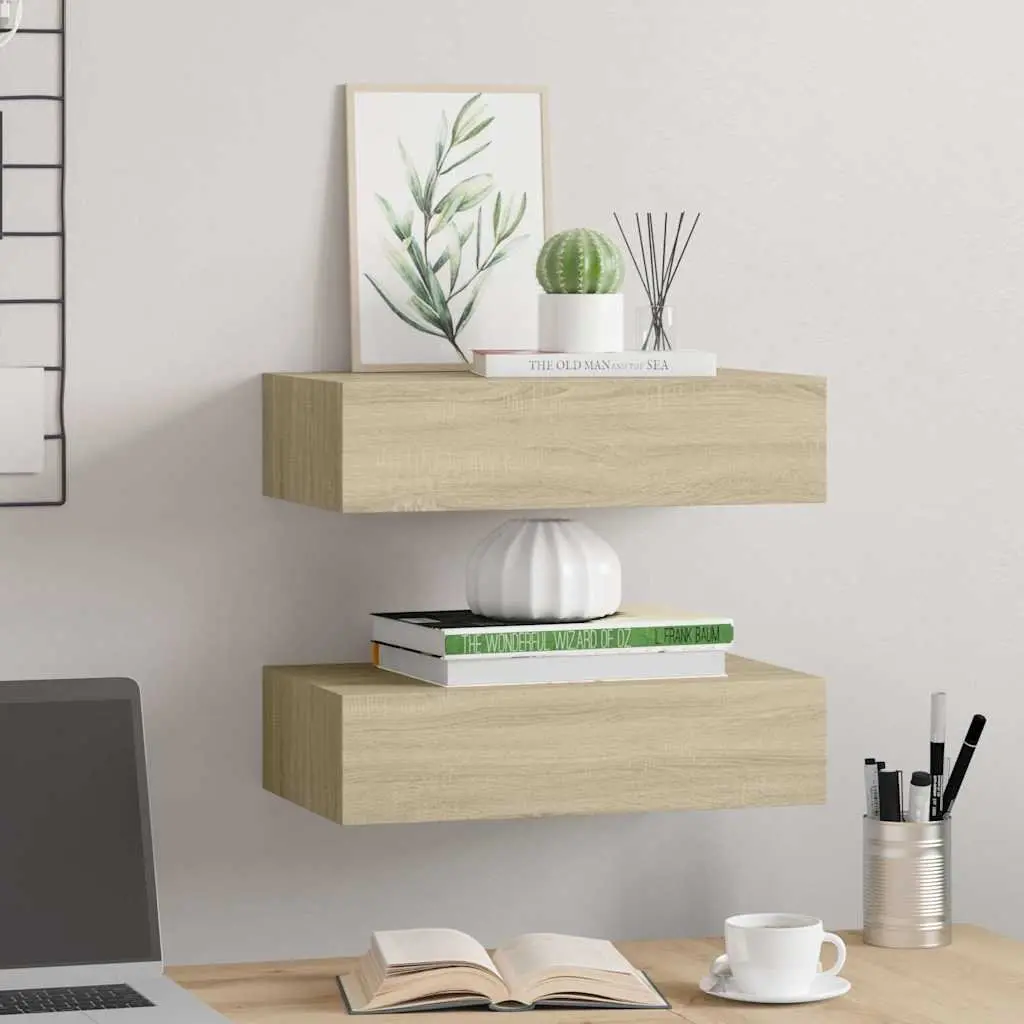 Wall-mounted Drawer Shelves Floating Storage Brown 40x23.5x10cm Set of 2 MDF and Metal