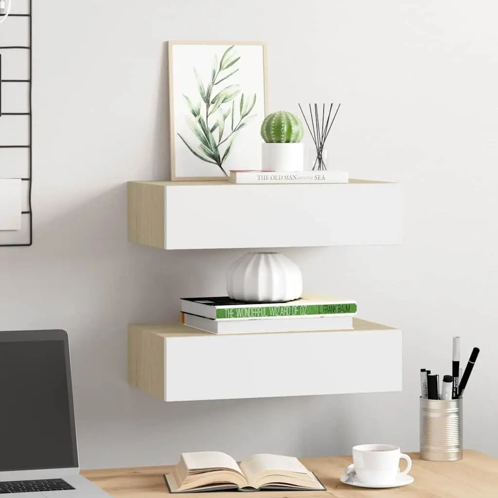 Wall Drawer Shelves 2 pcs Floating Storage Organiser Bedroom Living Room Decor