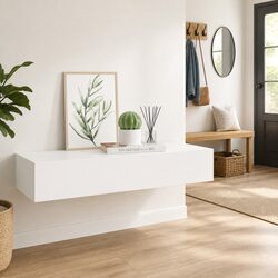 Floating Ledge Organizer with Drawer Storage in White