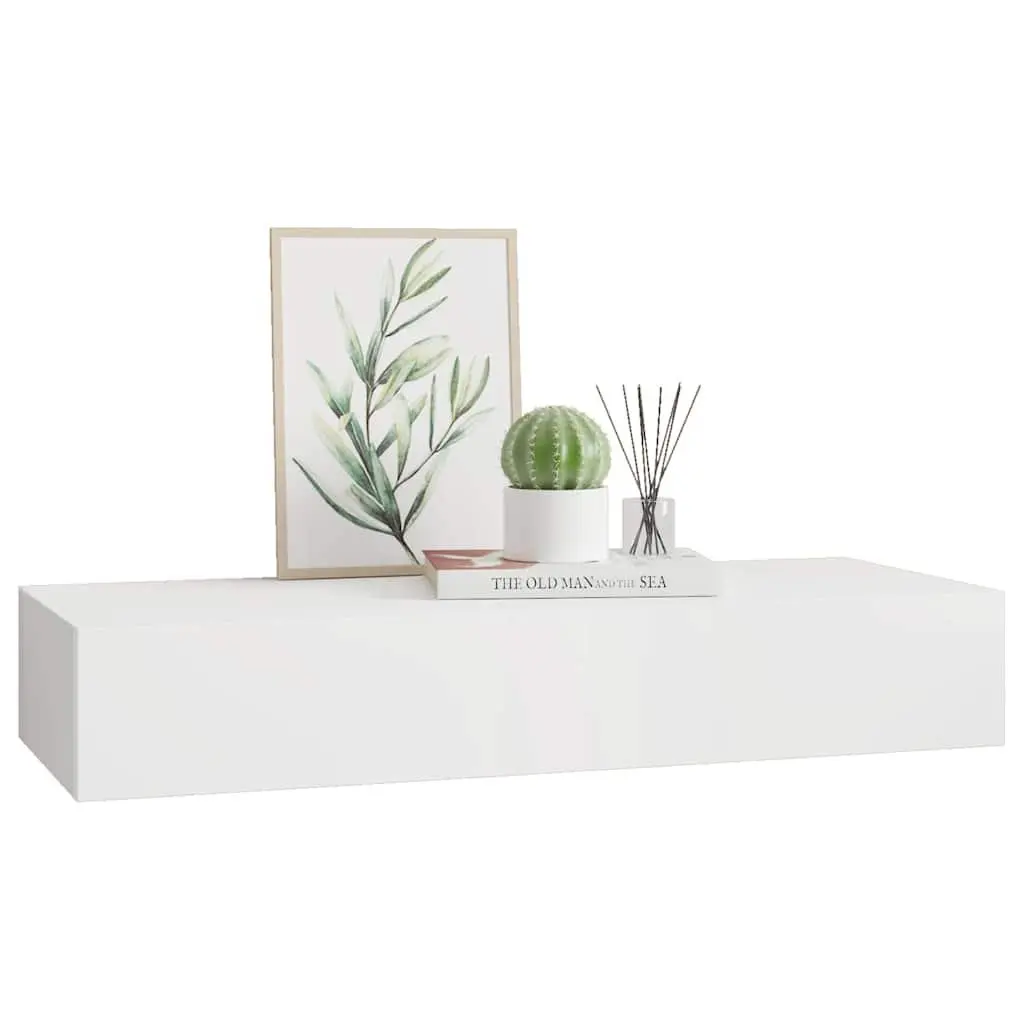 Floating Ledge Organizer with Drawer Storage in White