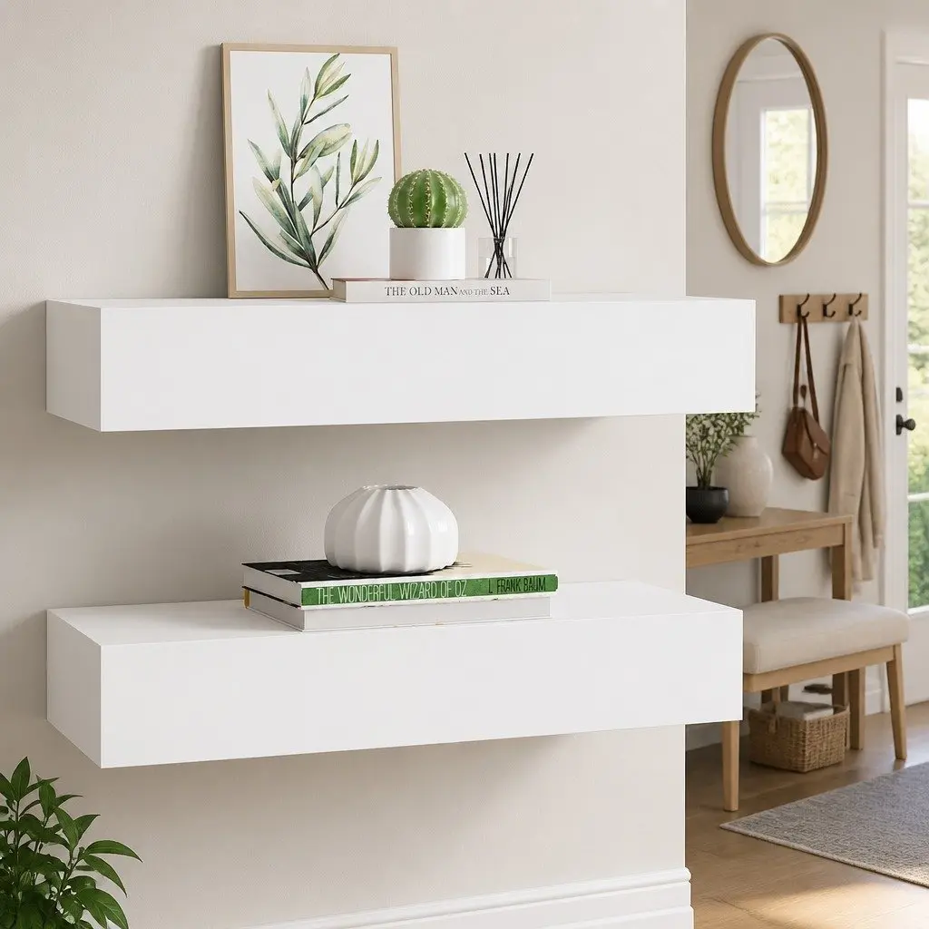 White Floating Storage Organiser Set with Drawer Shelves