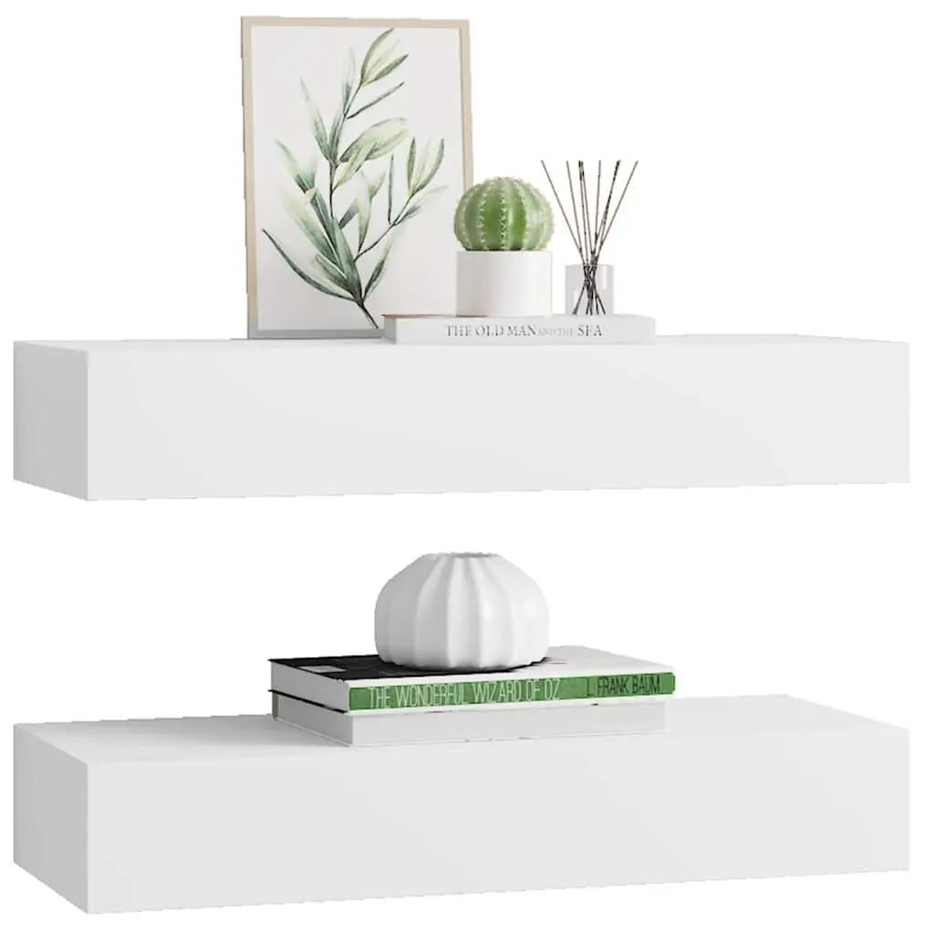 White Floating Storage Organiser Set with Drawer Shelves