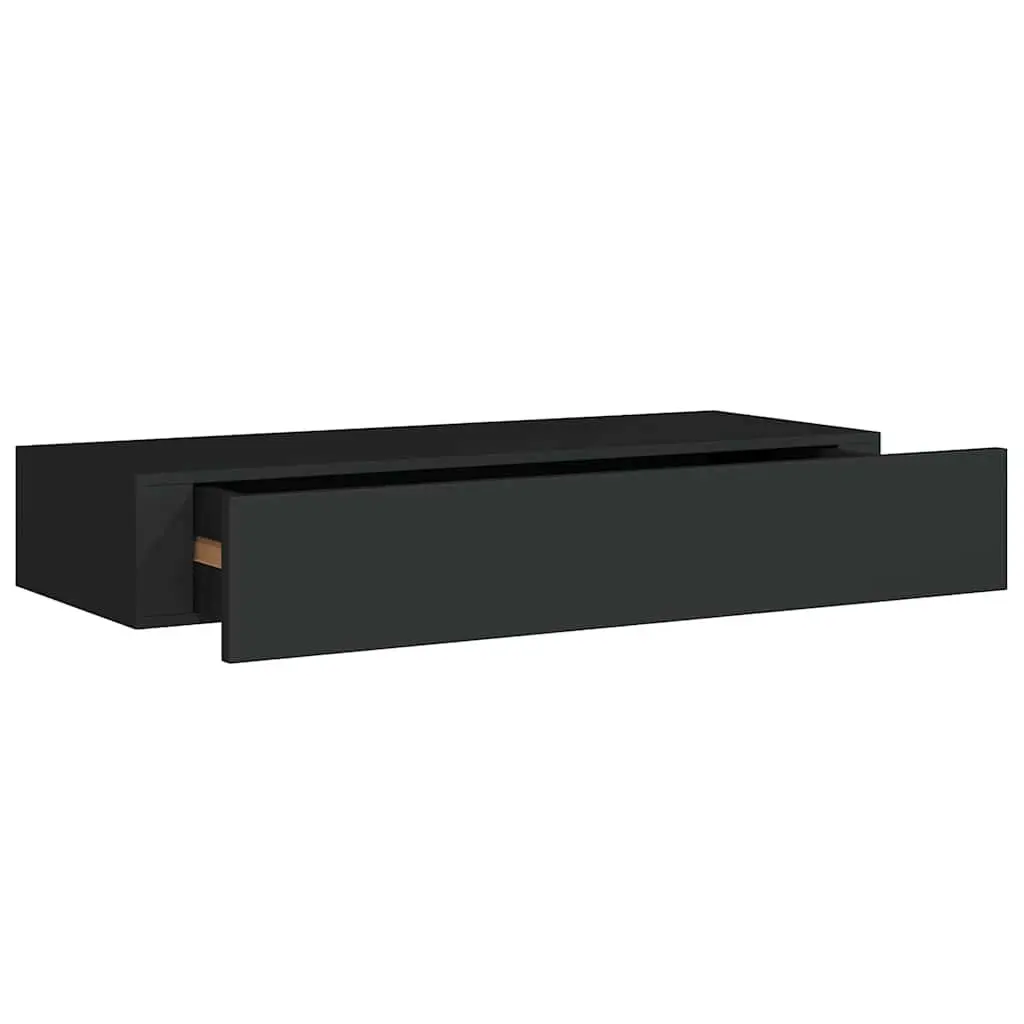Wall-mounted Drawer Shelf Floating Storage Black 60x23.5x10cm MDF Organiser
