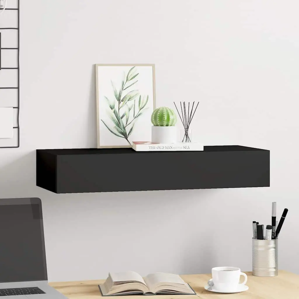 Wall-mounted Drawer Shelf Floating Storage Black 60x23.5x10cm MDF Organiser