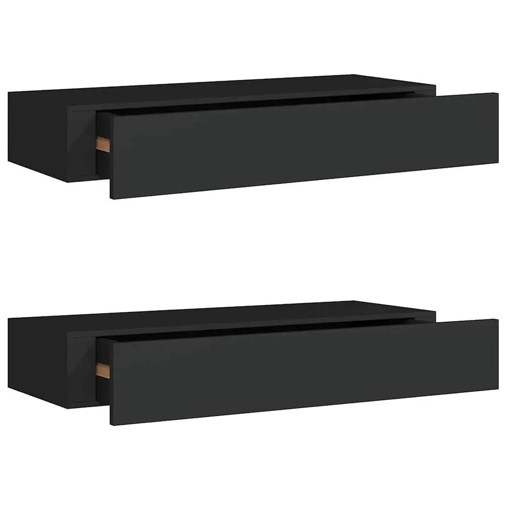 Wall-mounted Drawer Shelves 2 pcs Black Floating Storage Organizer Bedroom