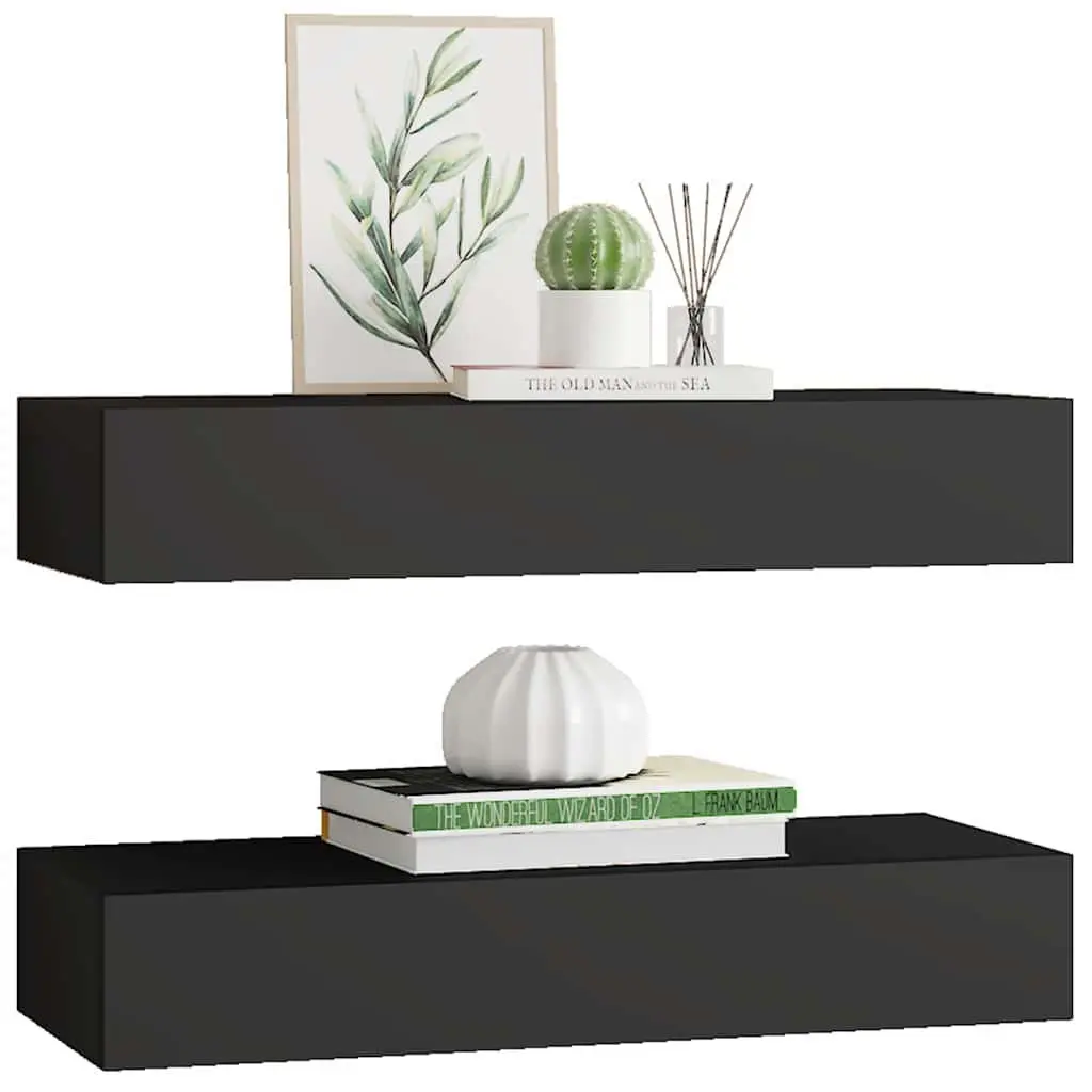 Wall-mounted Drawer Shelves 2 pcs Black Floating Storage Organizer Bedroom