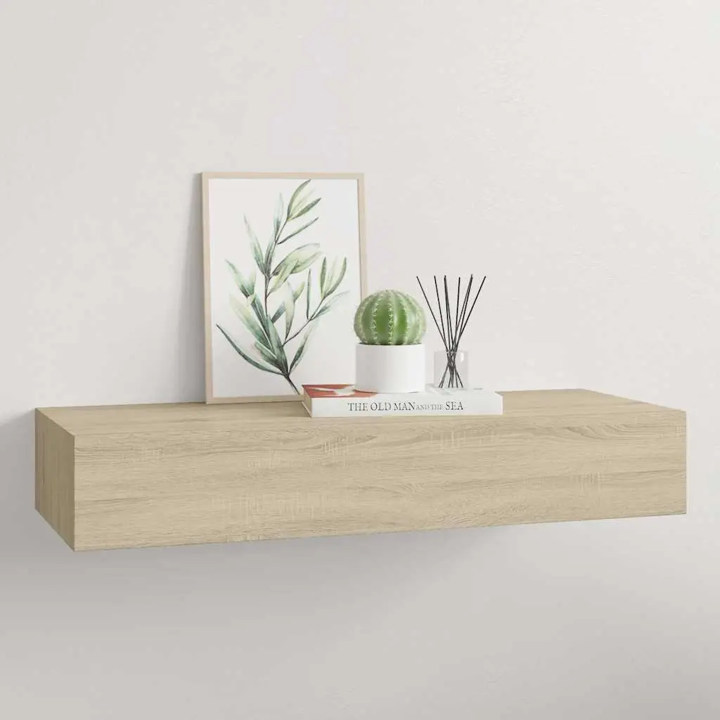 Wall-mounted Drawer Shelf Oak Brown Floating Storage 60x23.5x10cm MDF Metal