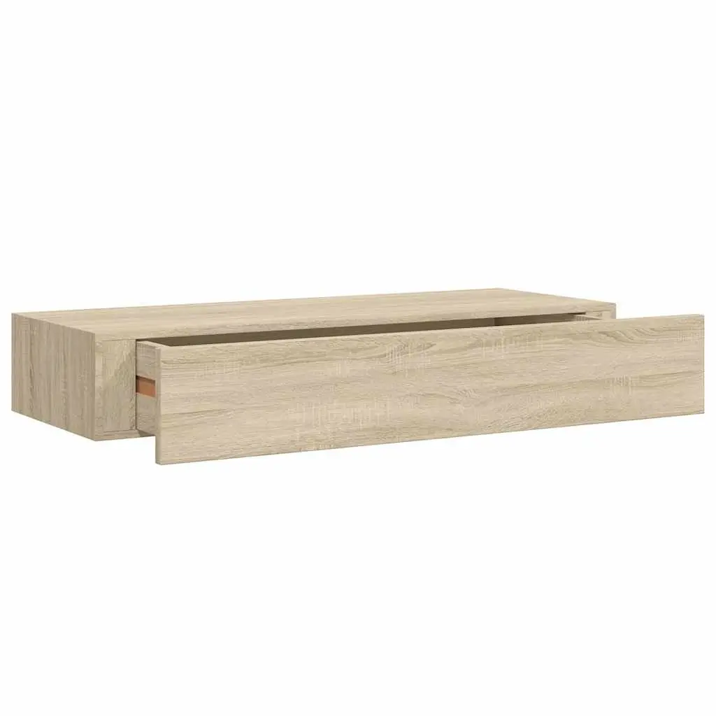 Wall-mounted Drawer Shelf Oak Brown Floating Storage 60x23.5x10cm MDF Metal