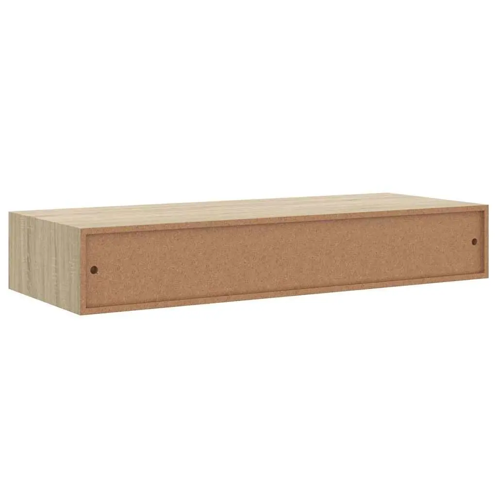 Wall-mounted Drawer Shelf Oak Brown Floating Storage 60x23.5x10cm MDF Metal