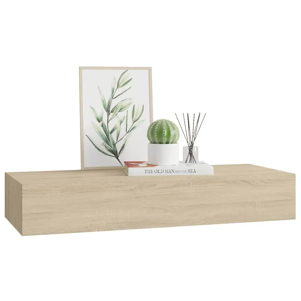 Wall-mounted Drawer Shelf Oak Brown Floating Storage 60x23.5x10cm MDF Metal