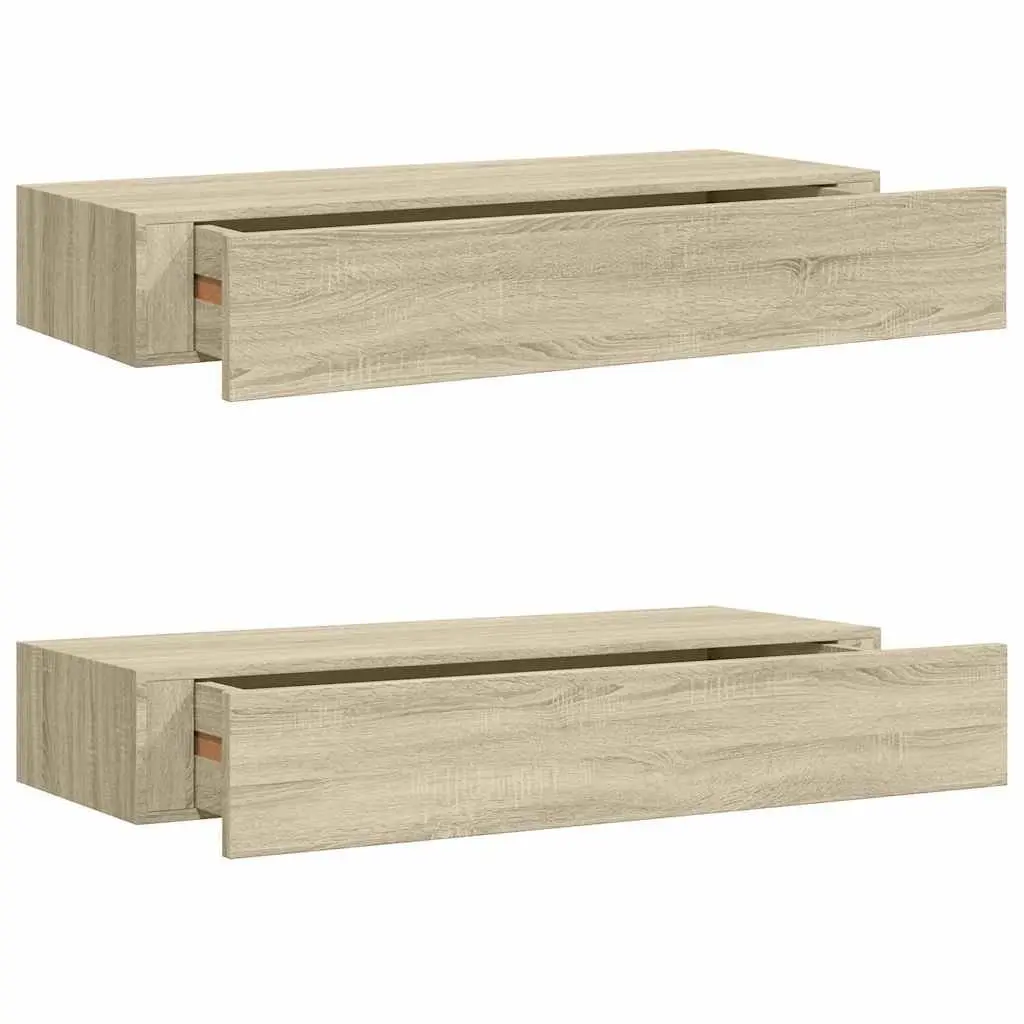 Floating Storage Organizer Shelves Set of 2 Wall-mounted Oak Brown 60x23.5x10cm MDF