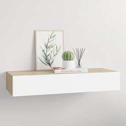 Wall-mounted Drawer Shelf Floating Storage Oak White 60x23.5x10cm MDF
