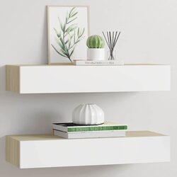 Wall Drawer Shelves 2 pcs Floating Storage Oak White 60x23.5x10cm MDF