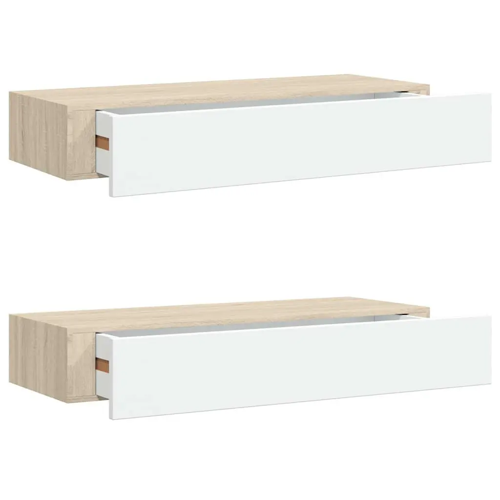 Wall Drawer Shelves Floating Oak White 60x23.5x10cm MDF 2 Piece