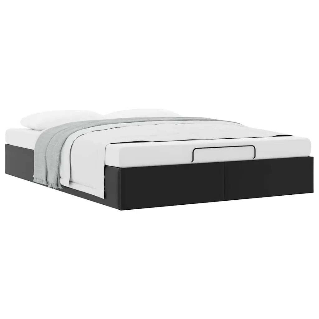 Ottoman Storage Bed Frame Double Black Faux Leather Slatted Base Hydraulic Lift Mechanism
